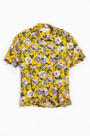 UO Wandering Rose Rayon Short Sleeve Button-Down Shirt at Urban Outfitters